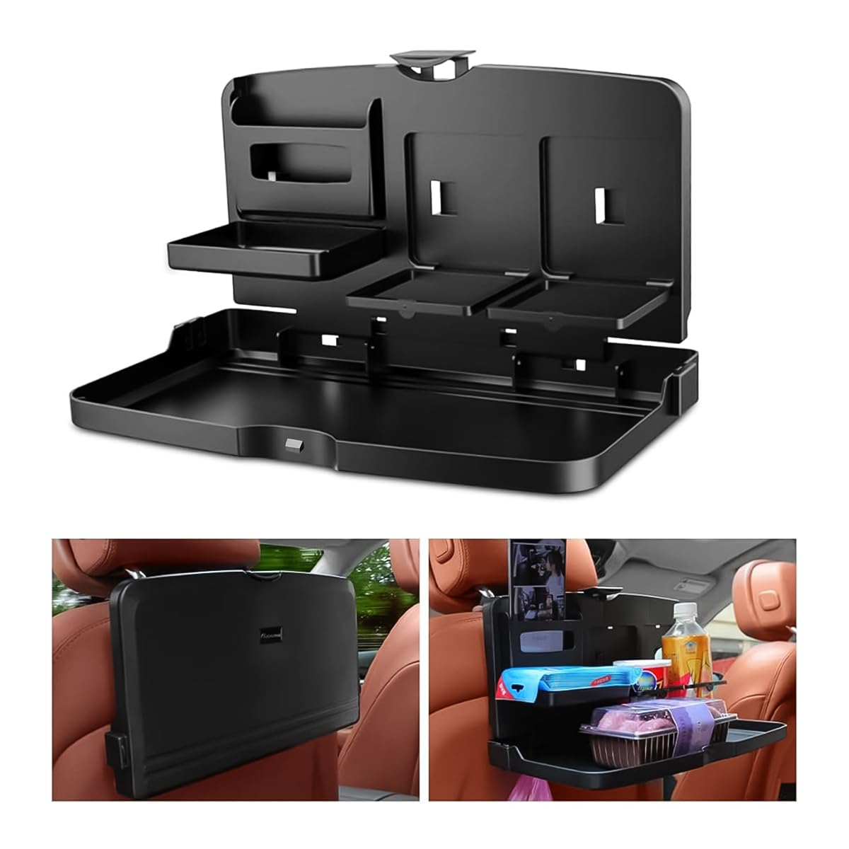 STHIRA Car Back Seat Organizer Tray for Dining and Work with Foldable Storage Hook | Black