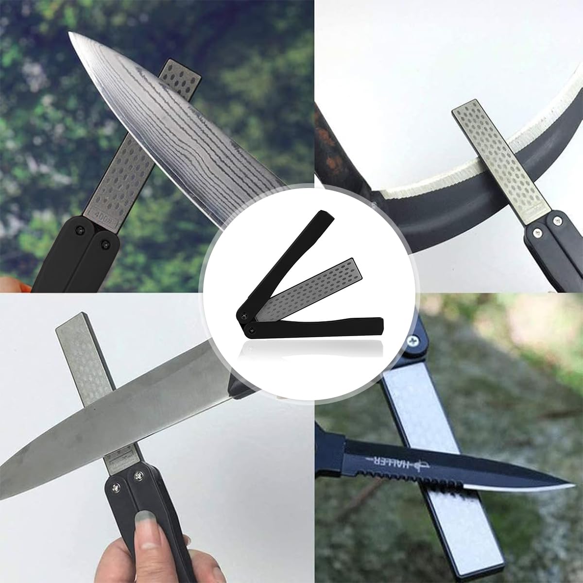 HASTHIP Knife Sharpener for Kitchen featuring Foldable Dual Sided 400 600 Grit Stone | 3 PCS Portable Tool
