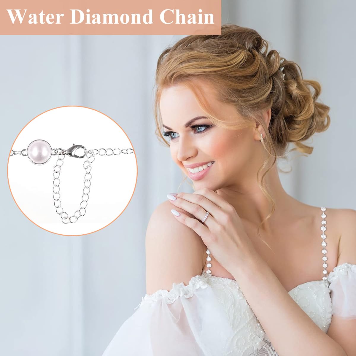 MAYCREATE Pearl Bra Straps for Women featuring Dual Metal Hooks and 40cm Adjustable Chain | Elegant Beaded Shoulder Replacement for Dresses