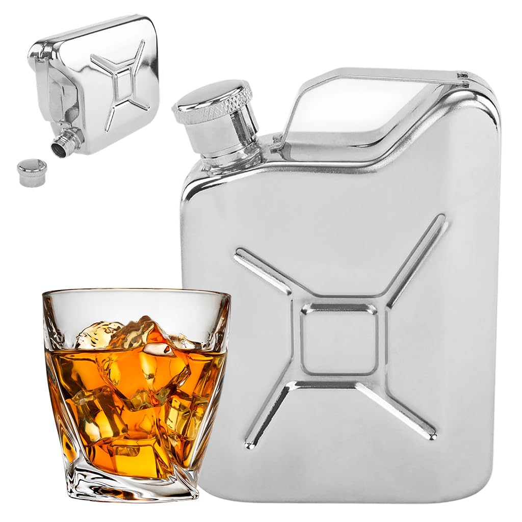 Supvox Liquor Flask for Travel with Leak‑Proof Cap 7oz Vintage Gasoline Barrel Design