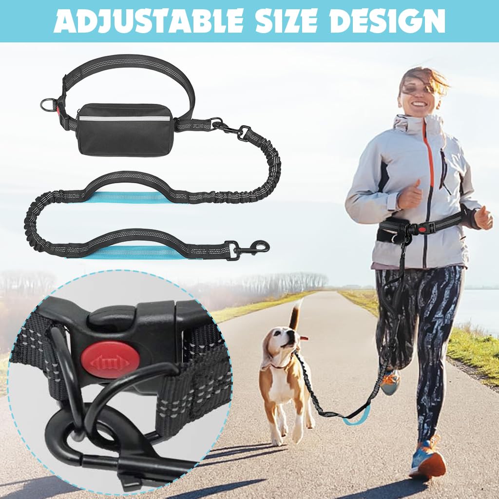 Qpets Dog Leash for Walking and Running with Dual Handle and Reflective Waist Bag | Adjustable Polyester Hands Free Design