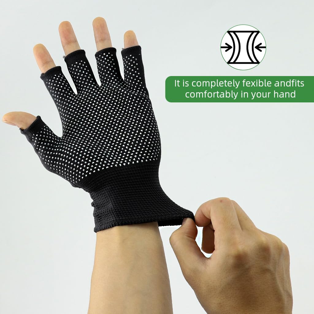 PROBEROS Work Gloves for Repair and Cycling featuring Silicone Anti Slip Palm | 4 Pairs Breathable Cotton Half Finger Design