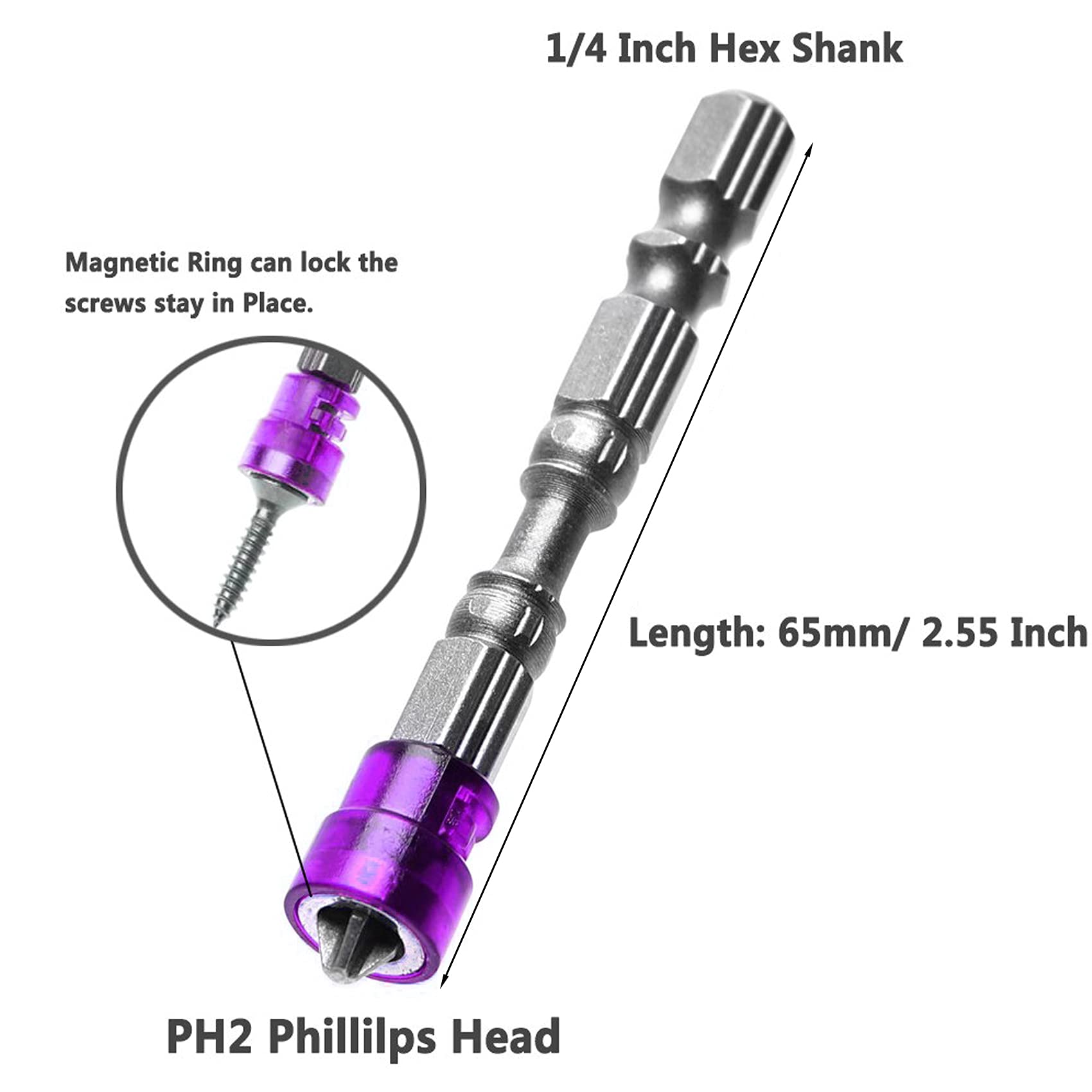 SERPLEX Magnetic Phillips Screwdriver Bit Set for Electric Drills with 1/4 Inch Hex Shank | 5 PCS Chrome Vanadium Steel
