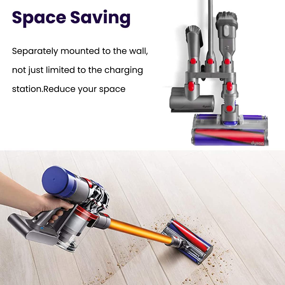 HASTHIP Attachments Holder for Dyson V7 V8 V10 V11 V15 with 5 Slots and Screw Mounted Wall Rack | ABS Organizer