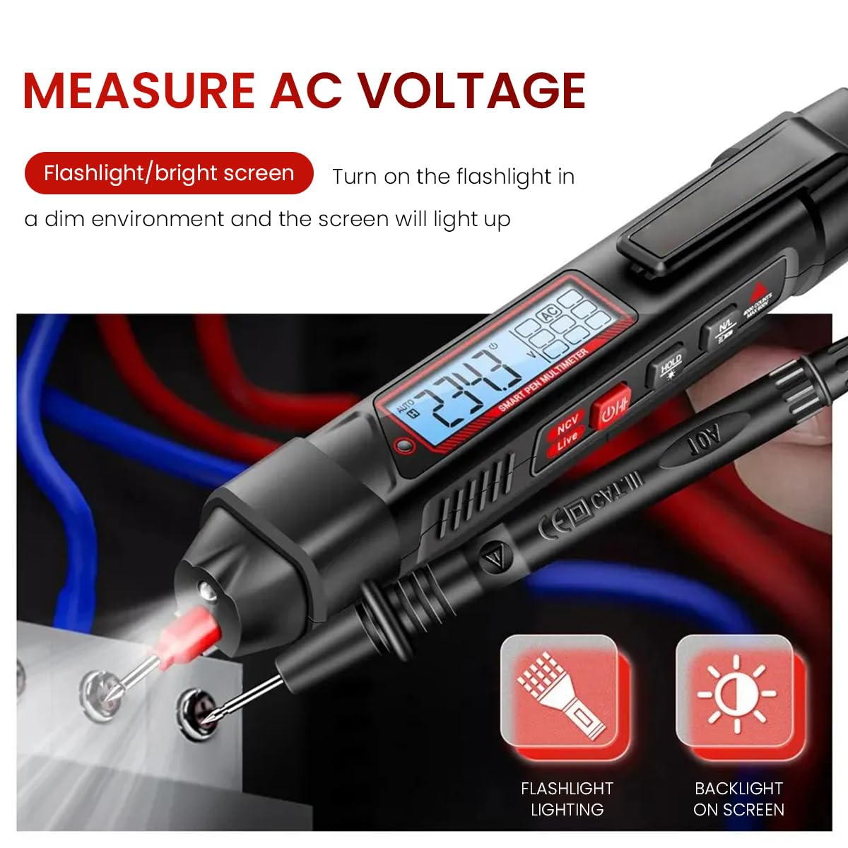 Serplex® Pen Type Digital Multimeter AC/DC Voltage Tester 4000 Counts Intelligent Current Meter Non-Contact Voltmeter Test with Resistance Continuity Capacitance Diode Live Wire (Battery not included)