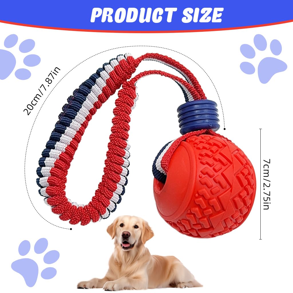 Qpets Dog Chew Toy Ball for Interactive Play with Nylon Braided Loop Handle and TPR Teething Relief