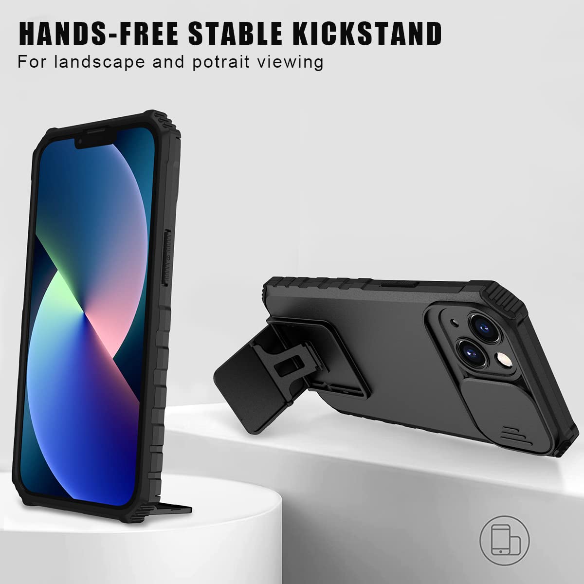 ZORBES Phone Case for iPhone 13 Pro Max 6.7 in with Kickstand and Sliding Lens Cover | Matte TPU Protective Cover