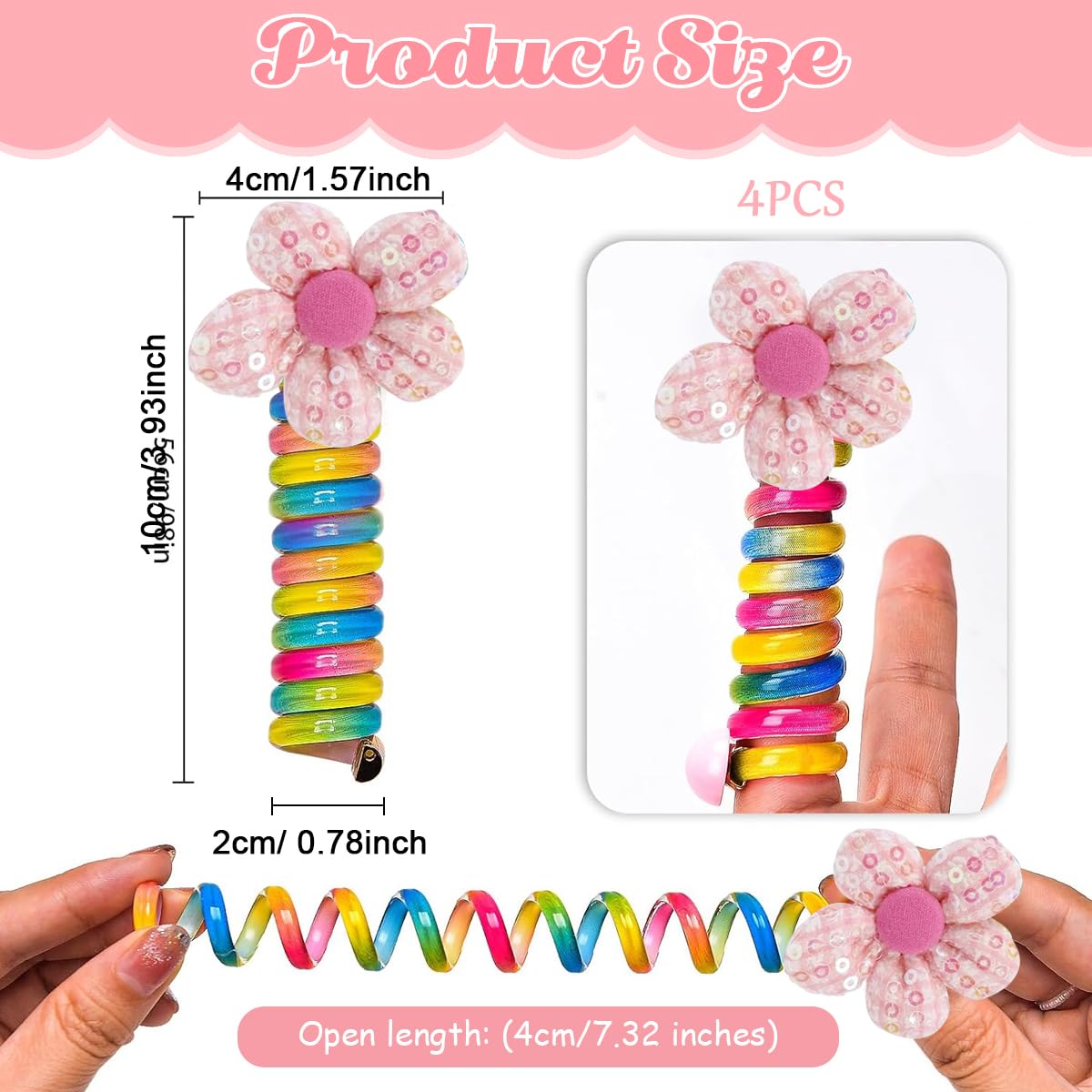 PALAY® 4pcs Braids Hair Ties for Girls Spring Hair Ties Cute Cartoon Hair Ties Elastic Hair Ties Ponytail Maker Braids Spiral Hair Ties Beautiful Hair Accessories for Girls