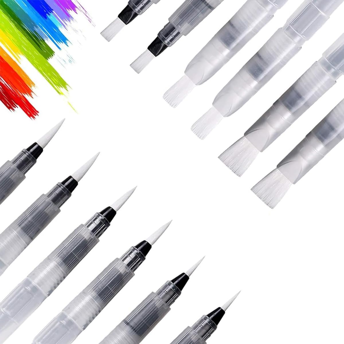 HASTHIP® 12Pcs Refillable Watercolor Brush Pen Set 6 Types Color Painting Water Brush Pen Water Color Brush Pen Set Watercolor Paint Brushes for Watercolor Painting, Calligraphy, Illustration