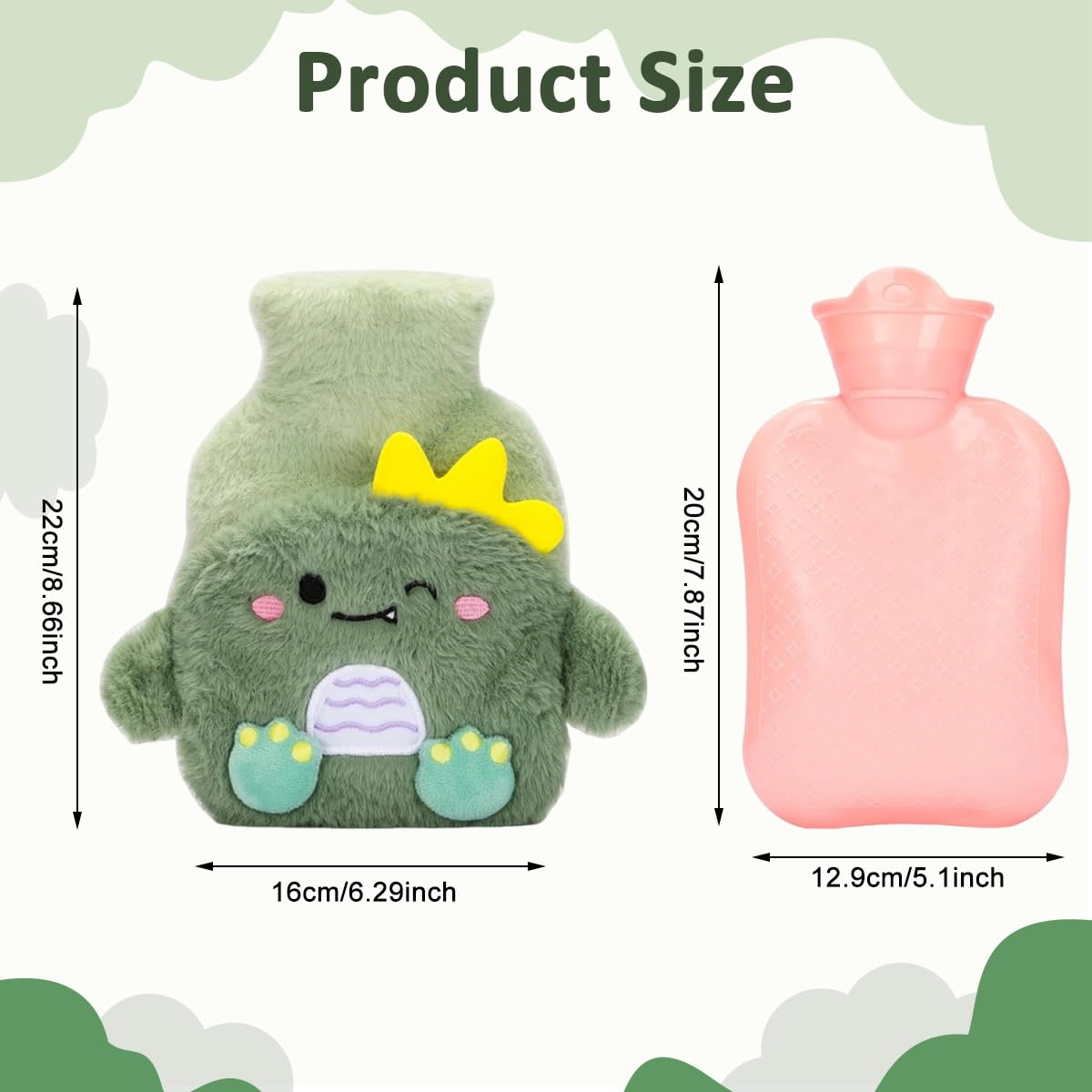HANNEA Hot Water Bottle for Cramps and Pain Relief featuring Anti Leak Stopper and Soft Green Cover