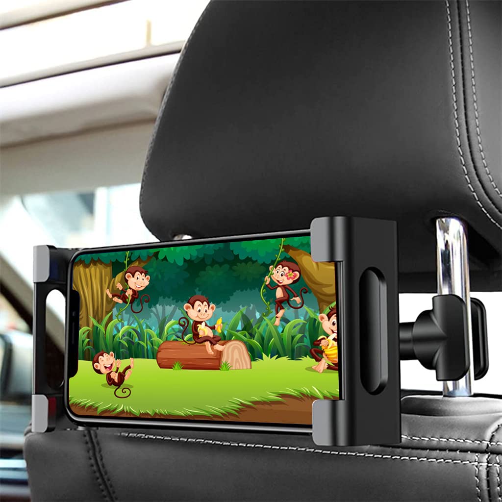 Car Tablet Holder for Headrest with 360° Rotation and Adjustable Clips for 5.5–10.2 in Devices