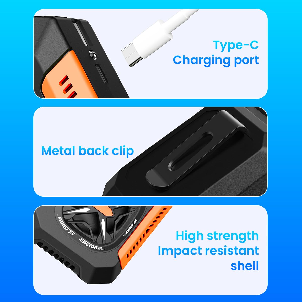 Verilux Waist Belt Fan for Outdoor Activities with 5000mAh USB Rechargeable Battery and LED Flashlight