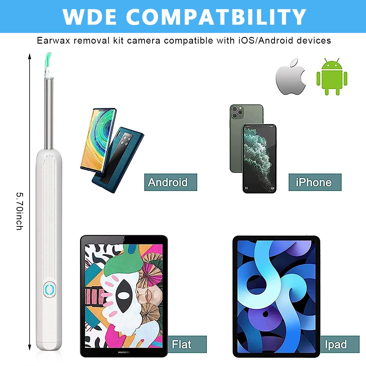 HANNEA Otoscope Ear Wax Remover Tool Kit with 5MP 1080P Camera and 6 Axis Gyroscope | WiFi Ear Cleaner for Kids and Adults