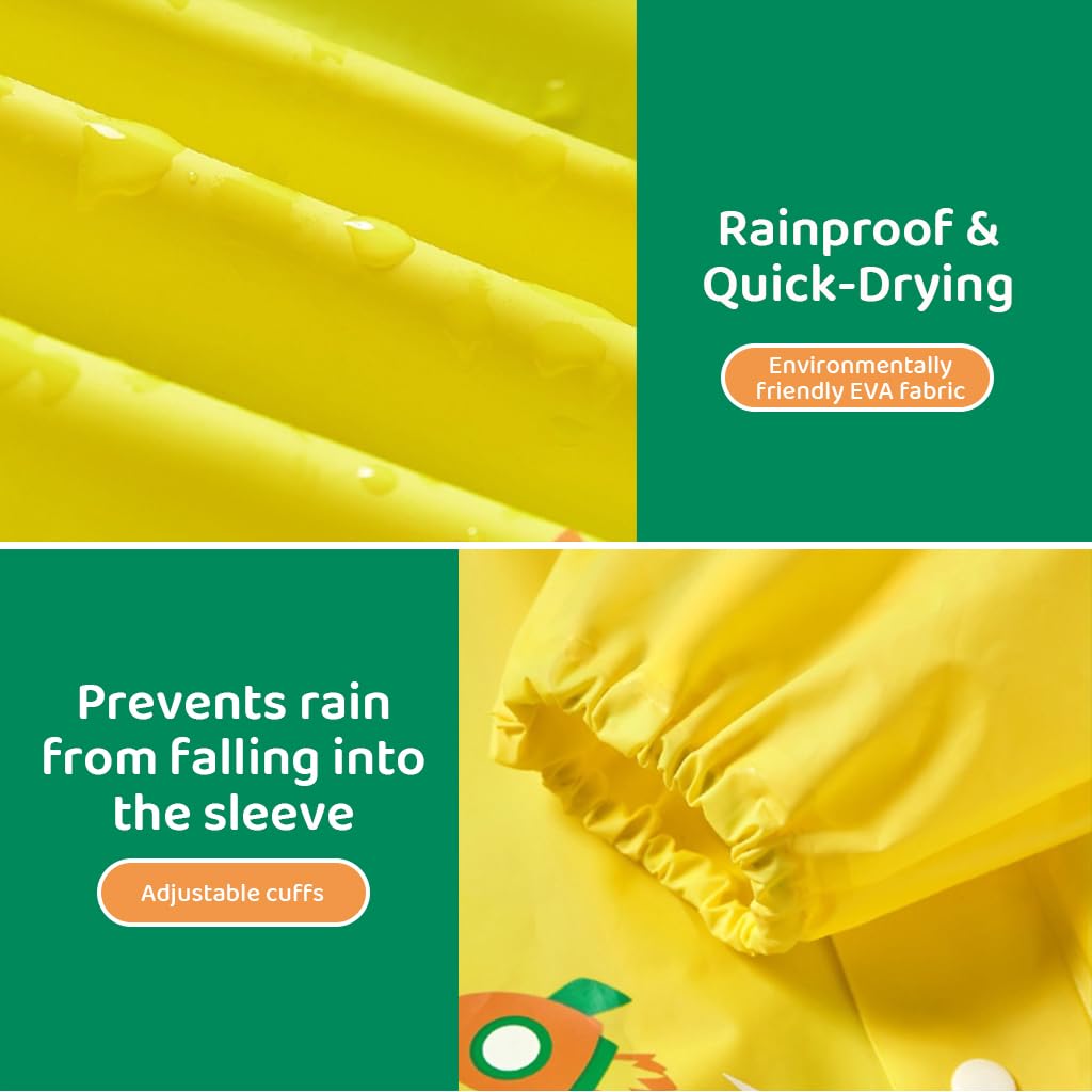 PATPAT Dinosaur Kids Rain Coat with Dual Waterproof Closure and Transparent Hood Brim | Knee-Length EVA Jacket for Boys and Girls 4-5 Years