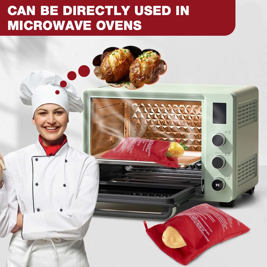 Supvox Microwave Potato Bags for 1 to 4 Potatoes featuring Reusable Steaming Pouches | Pack of 2