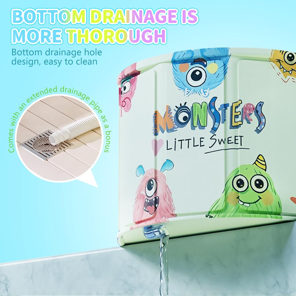 HASTHIP Folding Bath Tub for Toddlers with 10 Panel Design and Drainage Pipe | Beige Silicone 21x15 in