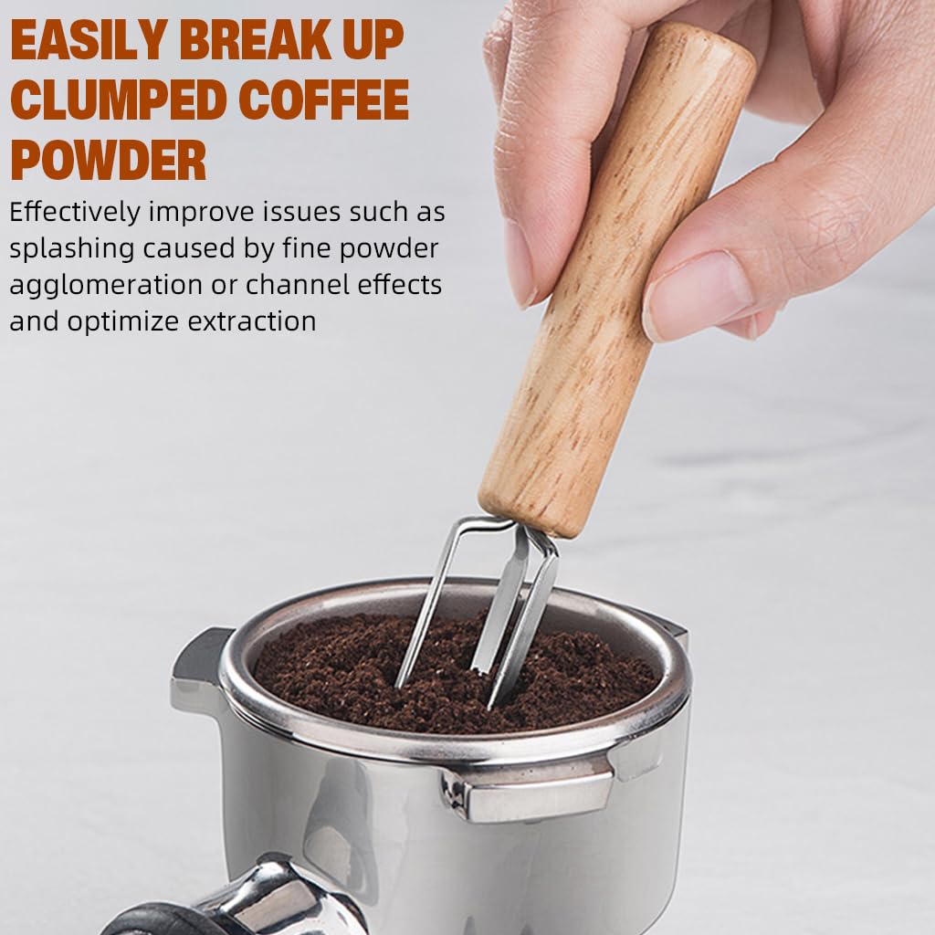 ZIBUYU Coffee Stirrer for Espresso with Three Tong Design and Wooden Handle | Stainless Steel Tool