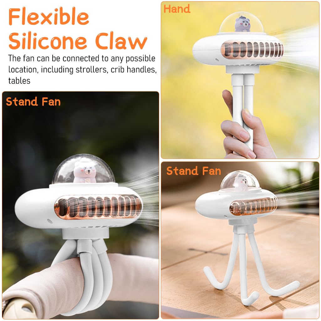 Mini Portable Fan for Stroller and Desk with 2000mAh Rechargeable Battery | 3 Silicone Claws