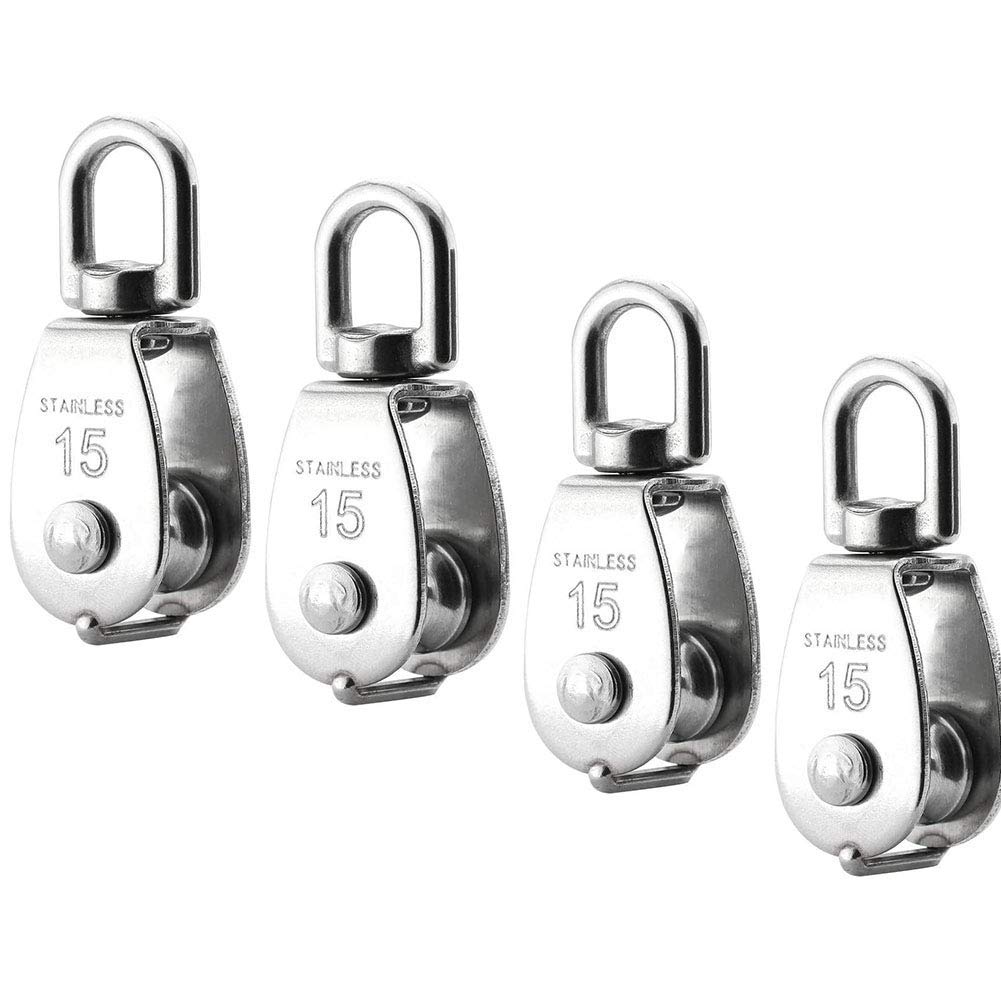 Proberos Magideal 4 Piece M15 Heavy Duty Single Wheel Swivel Rigging Lifting Rope Pulley Block (Silver, Set of 4)