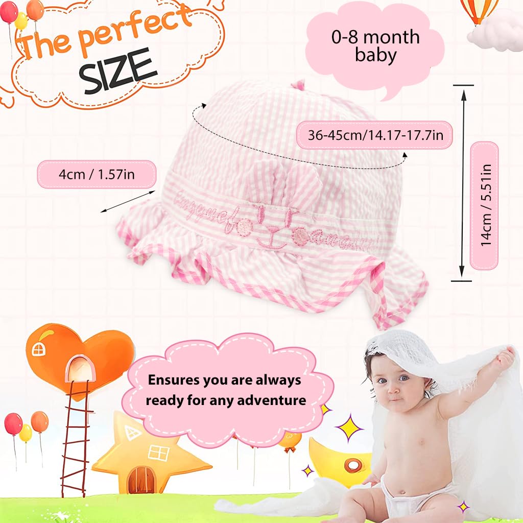 SNOWIE SOFT® Baby Hat Baby Girls Cap Cute Baby Girls Sun Hat for Toddler Girls Cotton Baby Hats for Girls Stripy Bucket Hat for Outdoor UV Protection Hat for 3-12 Month, Pink