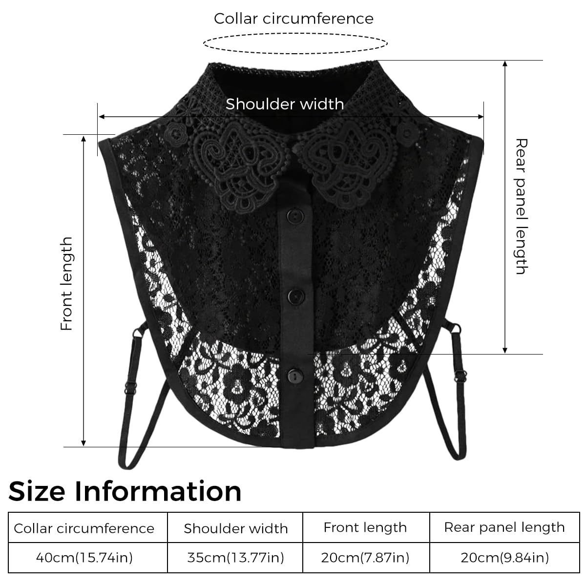 PALAY Lace Fake Collar for Women featuring 4 Button Design and Nylon Yarn Material | Elegant Black Detachable Half Shirt Dickey