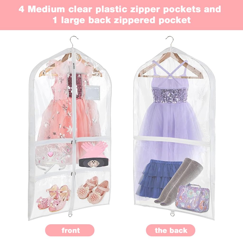 HASTHIP Garment Bags for Dance Costumes with Zippered Pockets 24 x 40 in PVC Cover | Kids Organizer