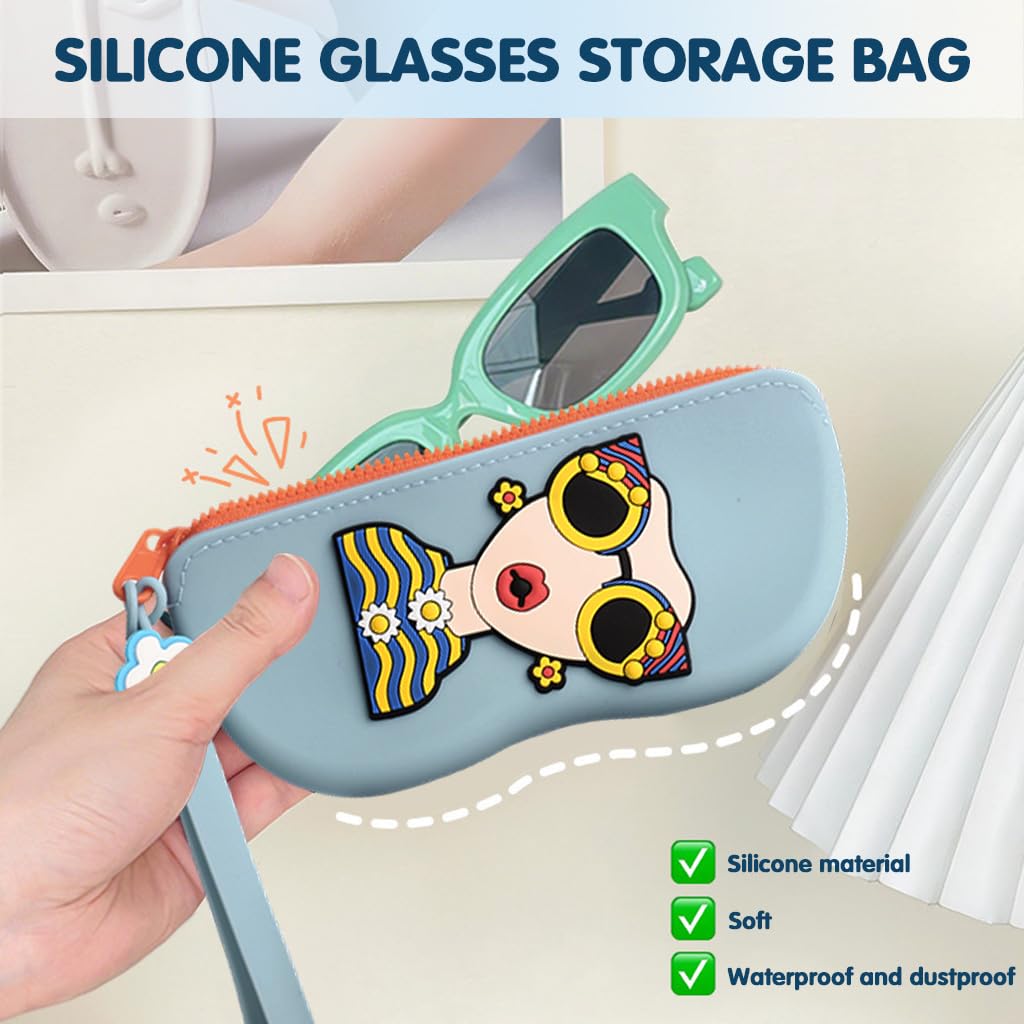 PROBEROS Sunglasses Cases Pack of 2 with Zipper Closure and Lanyard | 17x7.5cm Silicone Organizer