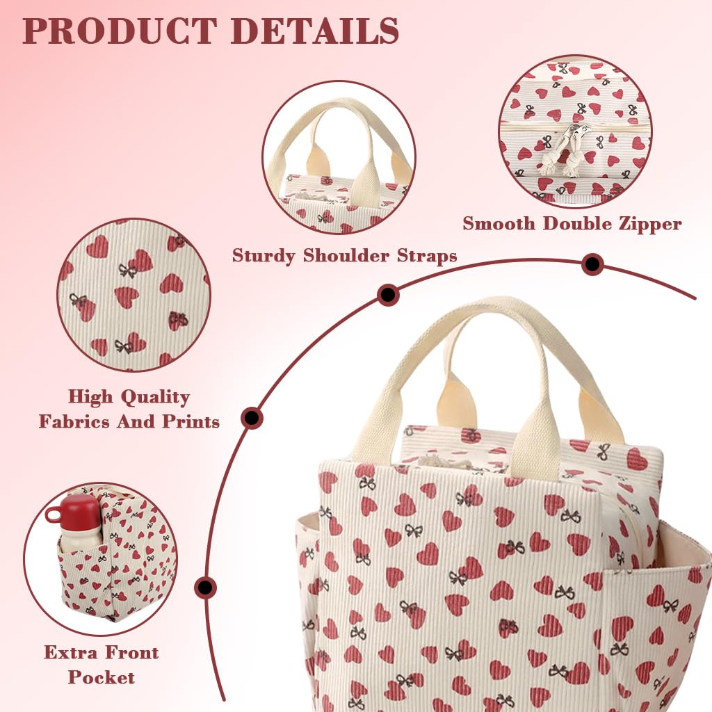 PALAY Lunch Bag for Office with Thermal Insulation and Side Pockets | Corduroy Strawberry Design