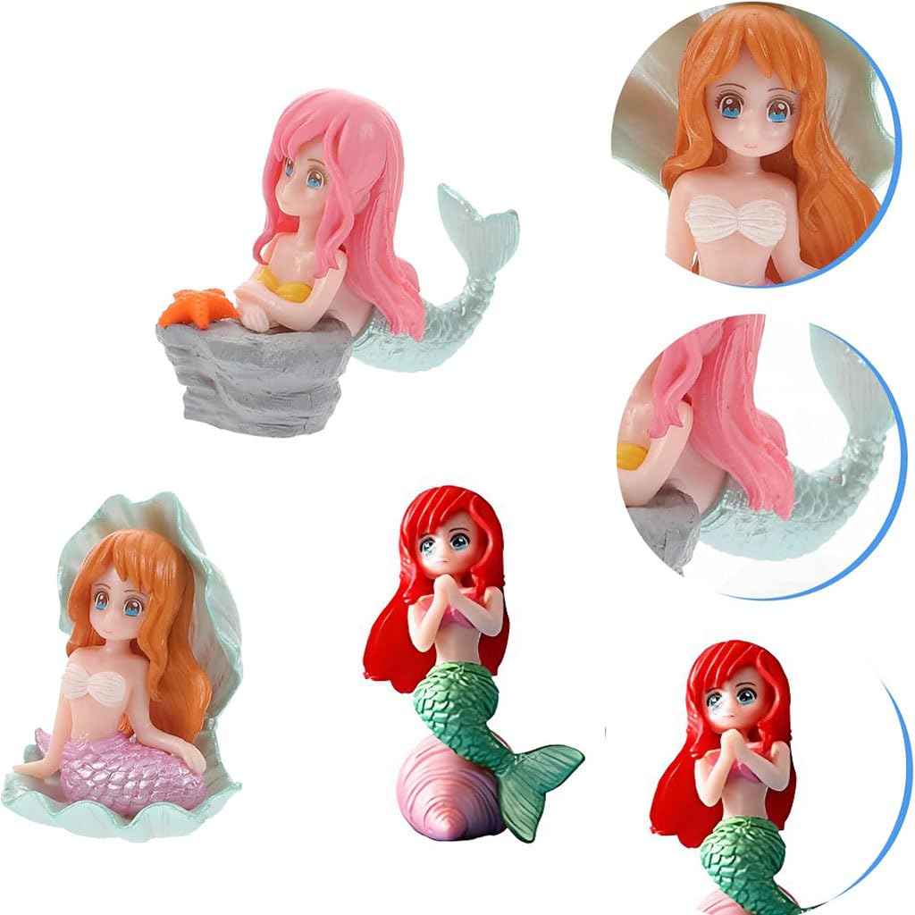 ZIBUYU Mini Mermaid Miniature Ornaments for Desk and Aquarium Decor featuring 3pcs 2 in PVC Figures | Ideal for Dollhouses and Cake Toppers