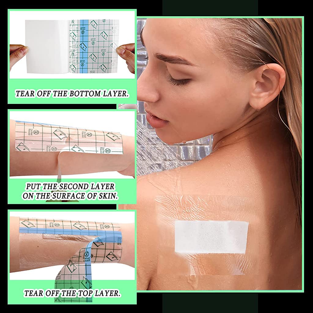 HANNEA Transparent Adhesive Bandage Dressing for Wound Care and Tattoo Aftercare 50pcs 5 x 6 in | Waterproof PU Film with Cuttable Grid Lines