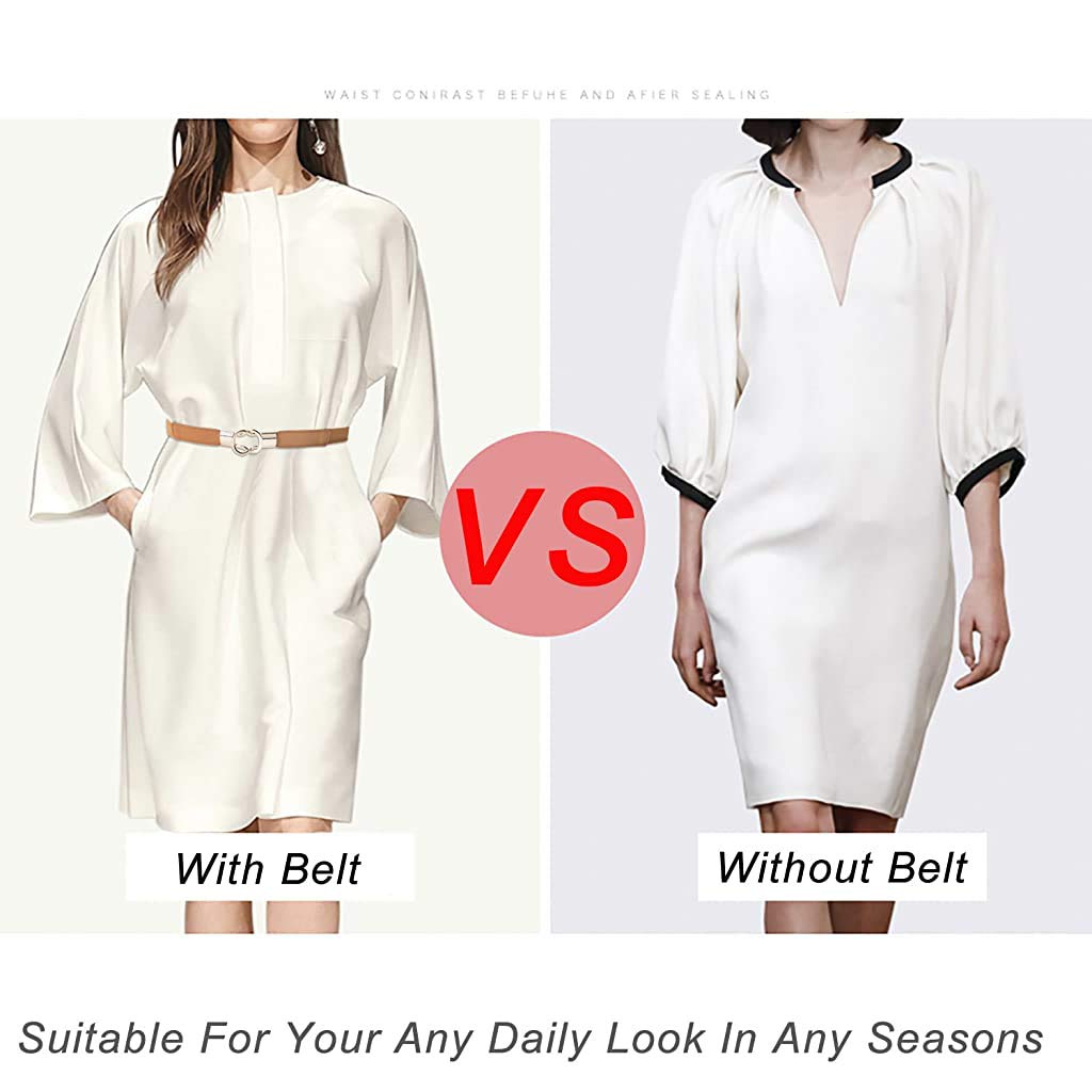 GUSTAVE Waist Belt for Dresses featuring Gold Buckle and 68cm Elastic Band | 2 Pack