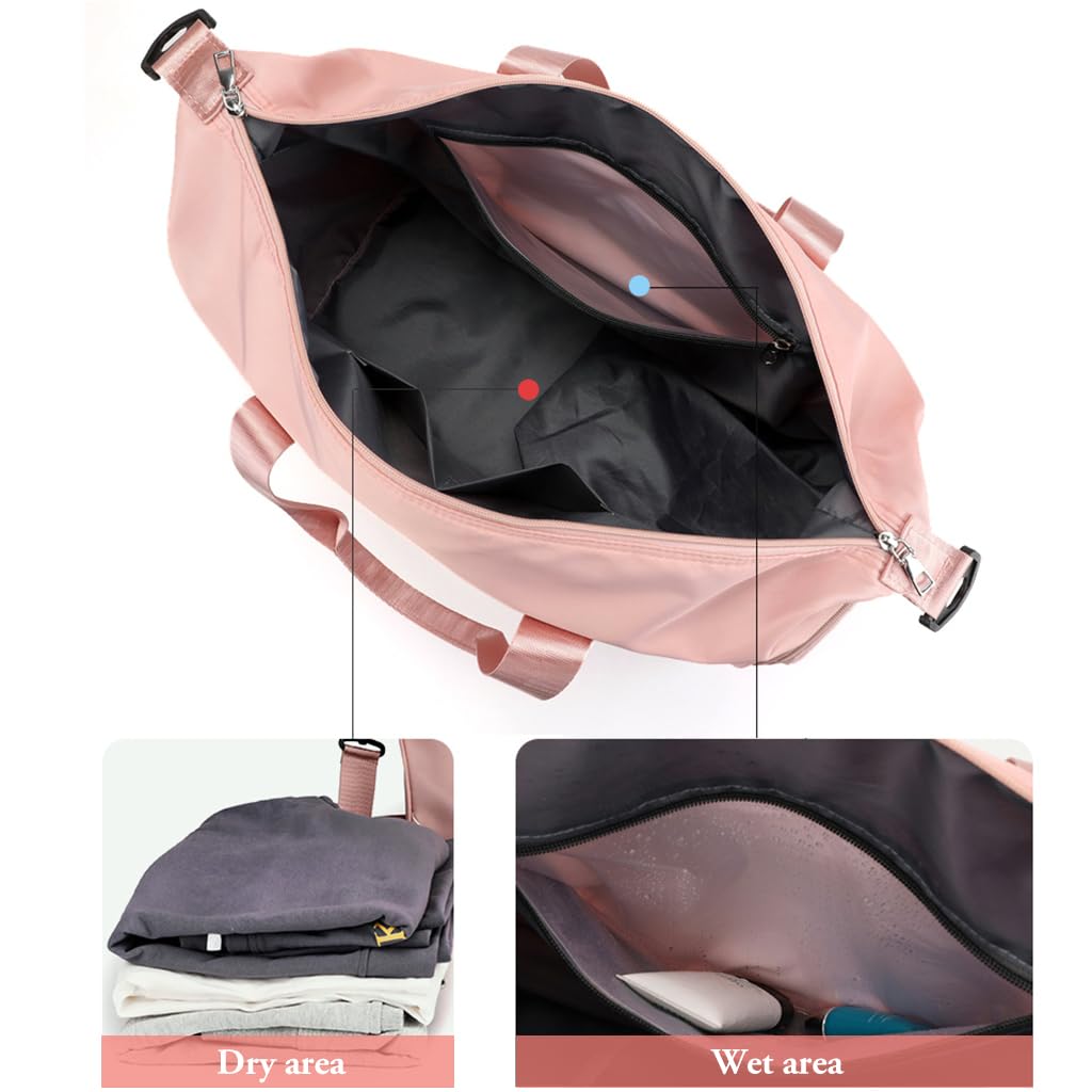 ZIBUYU Gym Bag for Women with Shoe Compartment and Detachable Strap | 47x22x25cm Travel Duffle