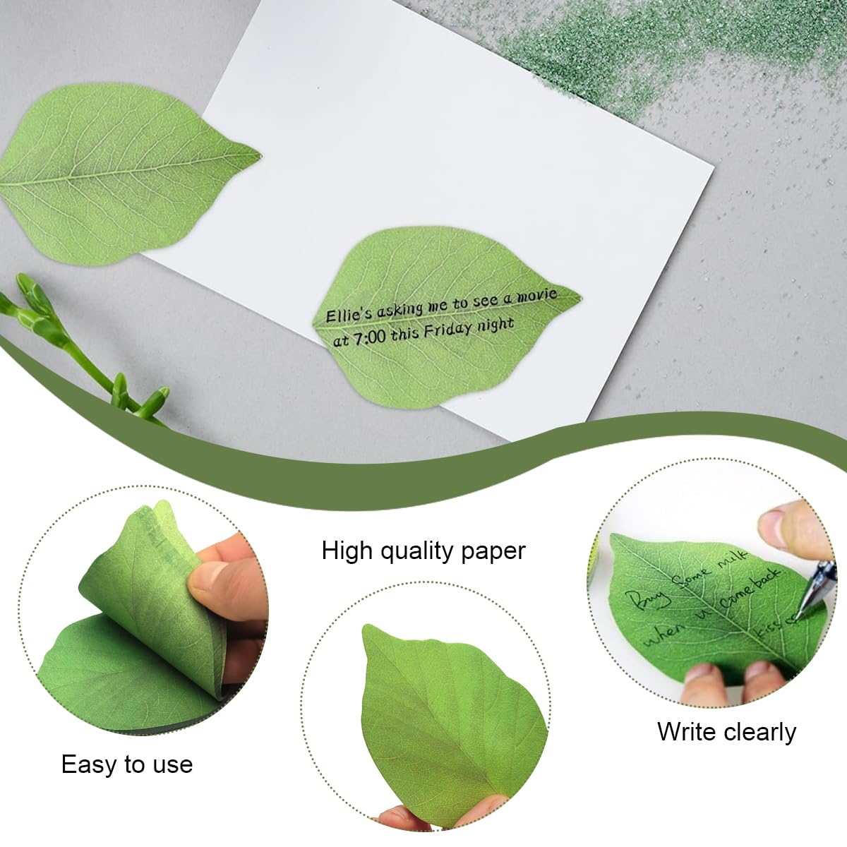 HASTHIP Sticky Notes for To Do Lists and Reminders featuring Leaf Design 200 Sheets | Recyclable Green Pads for Home Office