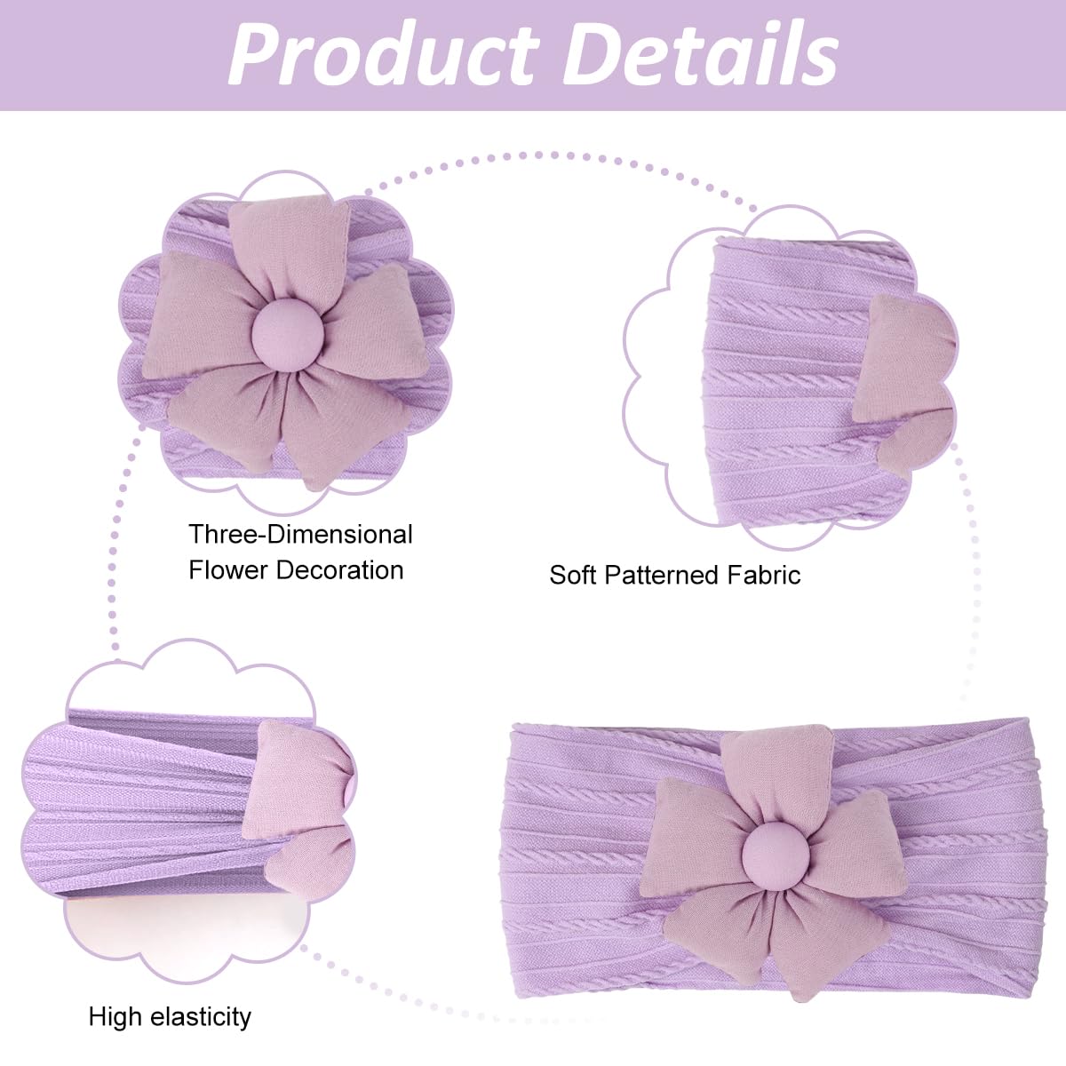 SNOWIE SOFT Hair Bands for Baby Girls with Knotted Flower Bows and Soft Stretchy Nylon | 3‑Color Set
