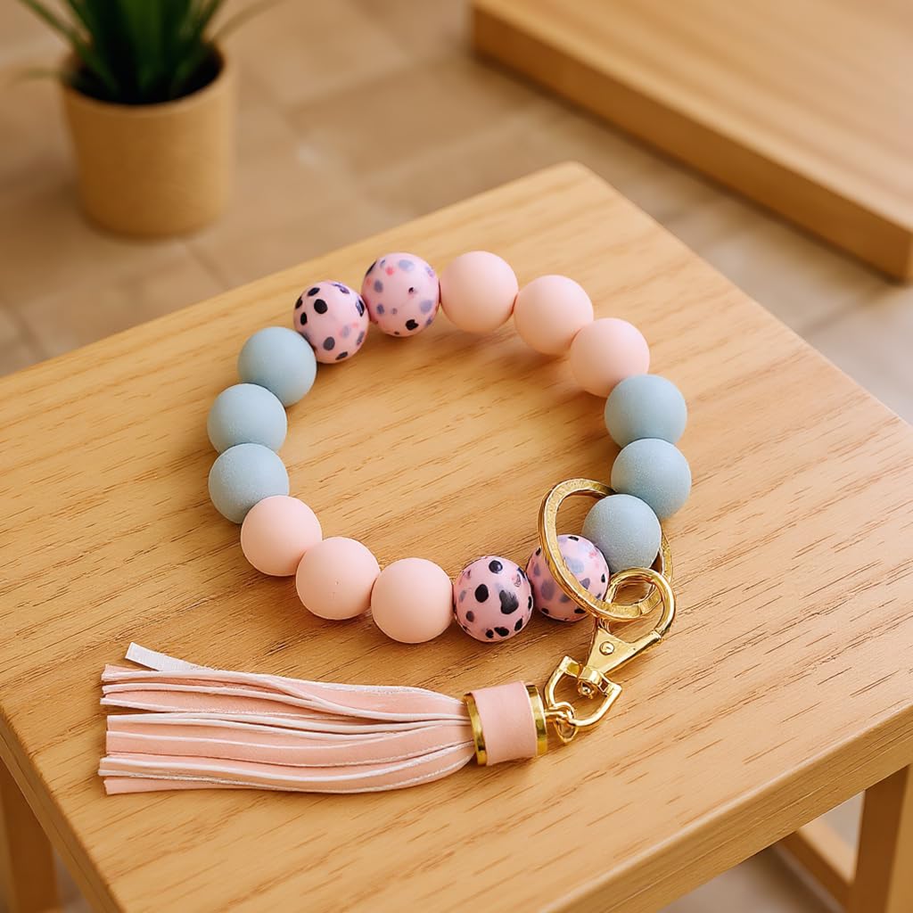 Zibuyu Beaded Tassel Wristlet Keychain for Women with Soft Silicone Beads | Stylish Car Key Holder