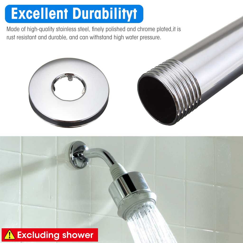 HASTHIP® Chrome Shower Arm, Wall Mounted 6 Inch Extension Shower Head Arm, Shower Arm and Flange