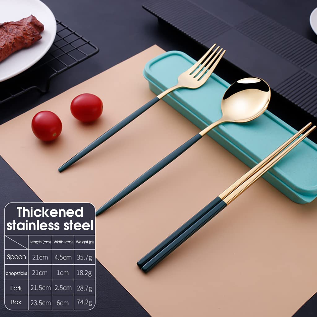 ELEPHANTBOAT Cutlery Set for Travel and Home with Storage Case | 3 Pcs Gold Stainless Steel Flatware