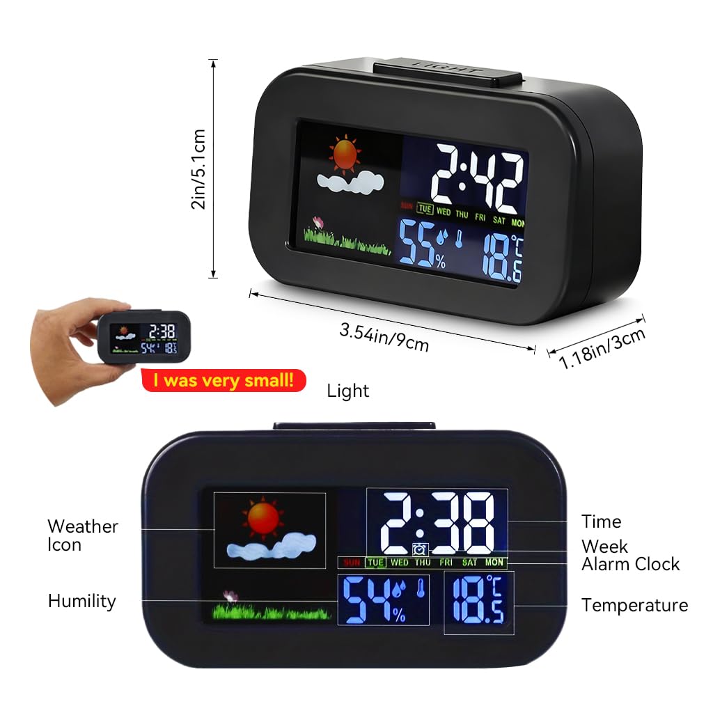 Serplex LCD Digital Timer Clock for Home with Snooze Mode and Color Display | Time Date Temperature Humidity