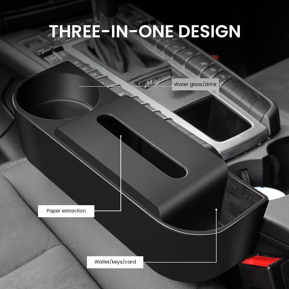 STHIRA Car Seat Gap Filler Organizer for Driver and Passenger with Cup Holder 30x10x17cm | Durable Plastic Universal Fit Design