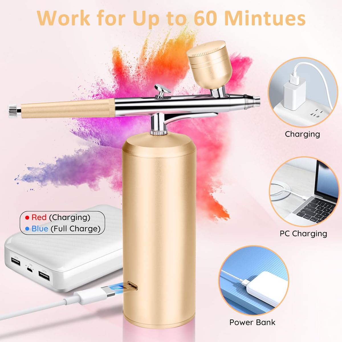 HANNEA Electric Airbrush Kit for Makeup and Painting featuring LCD Display and 22–38 PSI