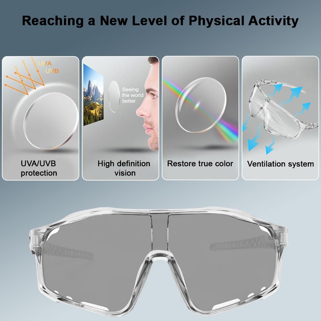 PROBEROS Sports Sunglasses for Cycling and Running with Photochromic Lenses | UV400 Protection
