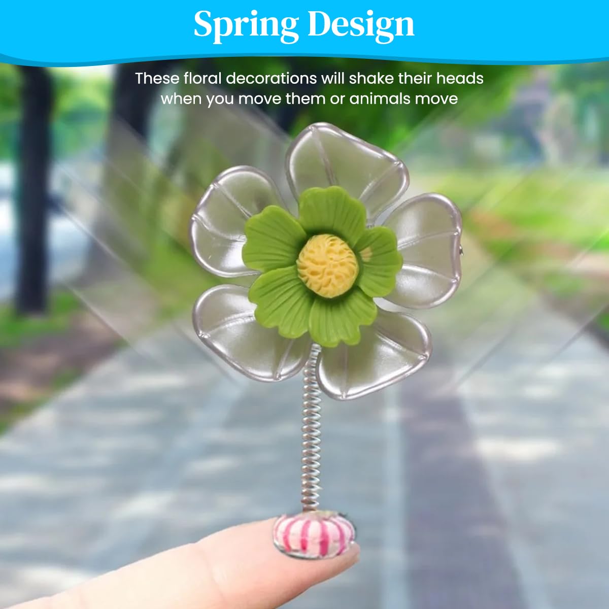STHIRA Car Decors for Dashboard with Swinging 2.36 in Mini Flowers Set of 5 | Cotton Adhesive Charm