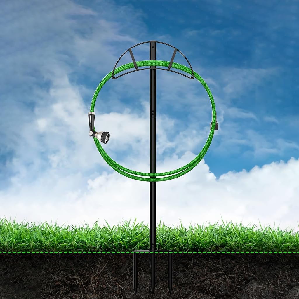 HASTHIP Garden Hose Holder for Outdoor Use with 150ft Capacity featuring Arched Stand | Metal Freestanding Rack for Lawn and Yard