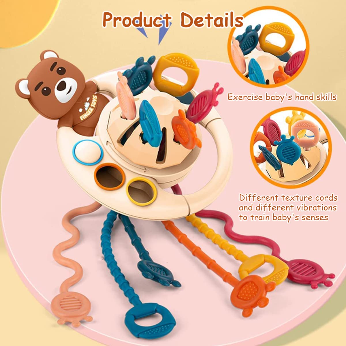 PATPAT Sensory Toys for Kids, Bear Activity Toy for Baby Sensory Development Silicone Montessori Toys for Toddler Soothing Toy Kids Interactive Toy Early Educational Toys Gifts for Newborns - Brown