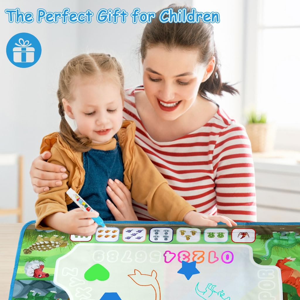 PATPAT Magic Water Doodle Mat for Kids 80x60cm with Water Pens and Shape Templates | Mess-Free Art Fun