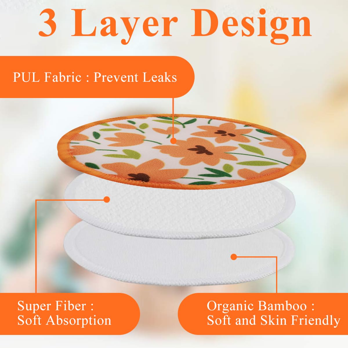 SNOWIE SOFT Breast Pads for Feeding Mothers with 6pcs 3.9 in Shells featuring Bamboo Cotton | Reusable Leak Proof Nursing Pads