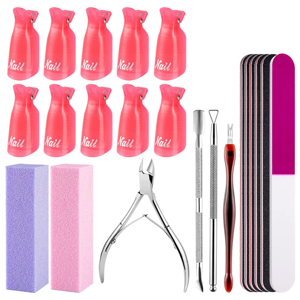 MAYCREATE® Gel Nail Polish Remover Kit with Nail Clips, Cuticle Pusher and Cutter, Nail Files and Nail Buffer Tools Set for Home/Salon Nail Art Remover Supplies Nail Care Kit