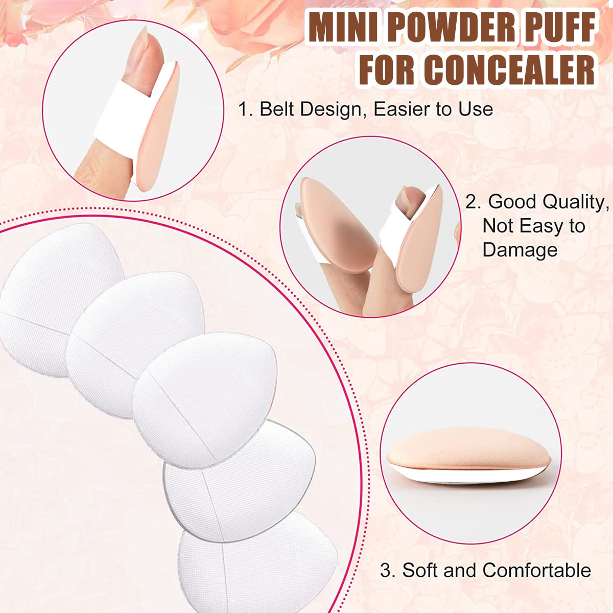 MAYCREATE® 10pcs Mini Finger Makeup Powder Puff for Women Beauty Blender Sponges Mini Air Cushion, Concealer Brush Alternatives, Makeup Blender Puff for Nose Around, Freckles, Spots, Eye Bags (white)