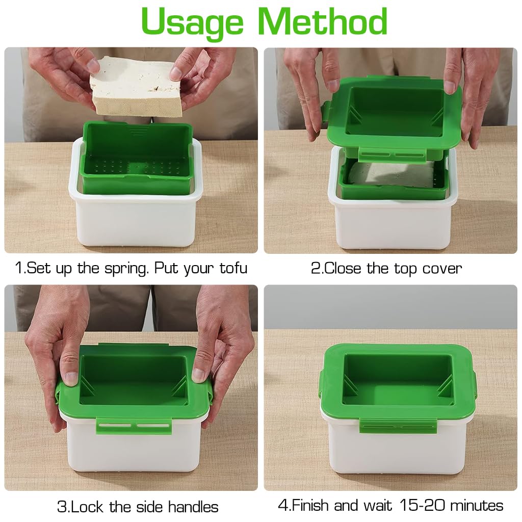 HASTHIP Tofu Press for 8–12 oz Blocks with Spring Press Mechanism and Food Grade PP | 4.5×3.78×1.77 in Dishwasher Safe