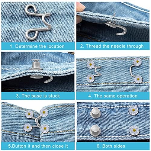 SANNIDHI Adjustable Waist Buckle for Jeans and Pants featuring Pearl Daisy Button Pins Set of 4